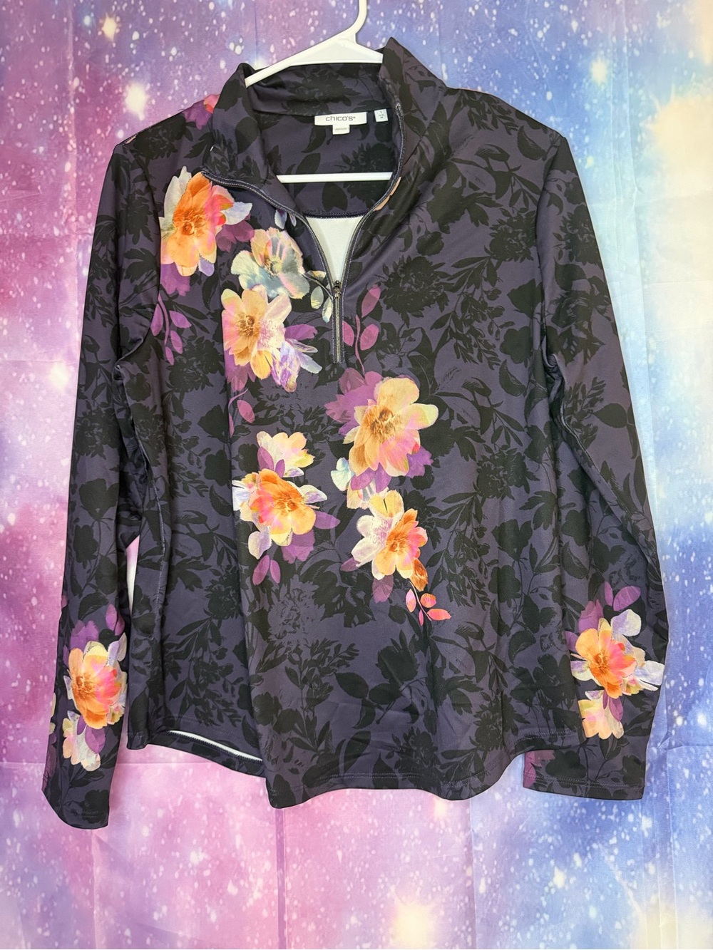 Chicos floral 3/4 zip pullover